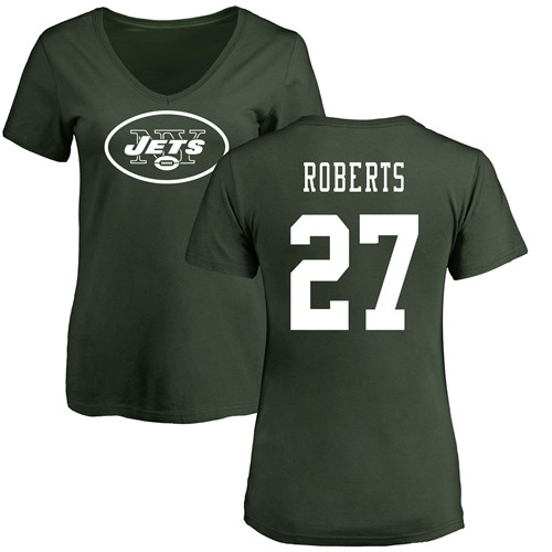 New York Jets Green Women Darryl Roberts Name and Number Logo NFL Football #27 T Shirt